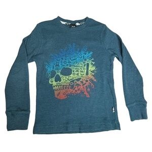 Shawn White Boys Shirt Size M 8 10 Teal Skull Waffle Knit Long Sleeve Thermal